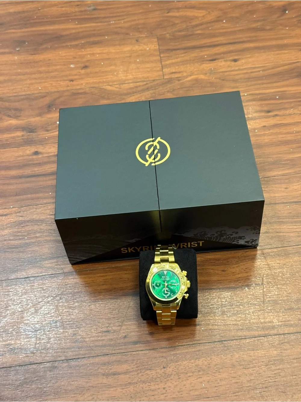 Seiko mod Gold Bracelet Chronograph with Green Dial Arabic Mens watch